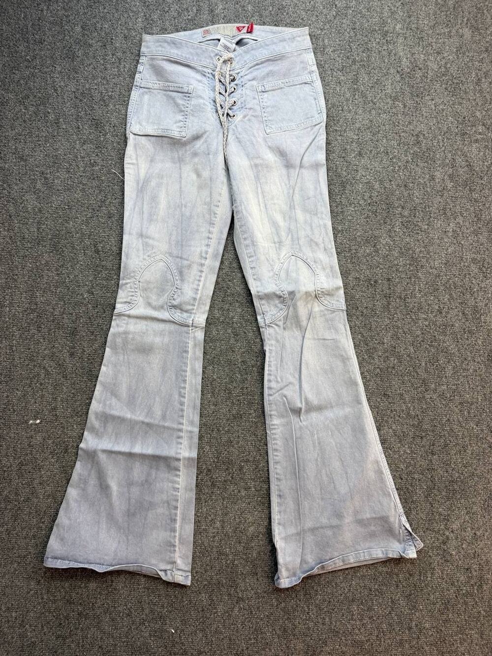 Vintage Y2K Guess Jeans Women's Size 28 Lace Up Low Rise Flare Light Wash USA